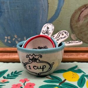 Set of three Molly Hatch for Anthropologie ceramic  measuring cups